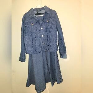 Ashley Stewart Striped Blue Jacket and Long Mermaid Skirt Set
